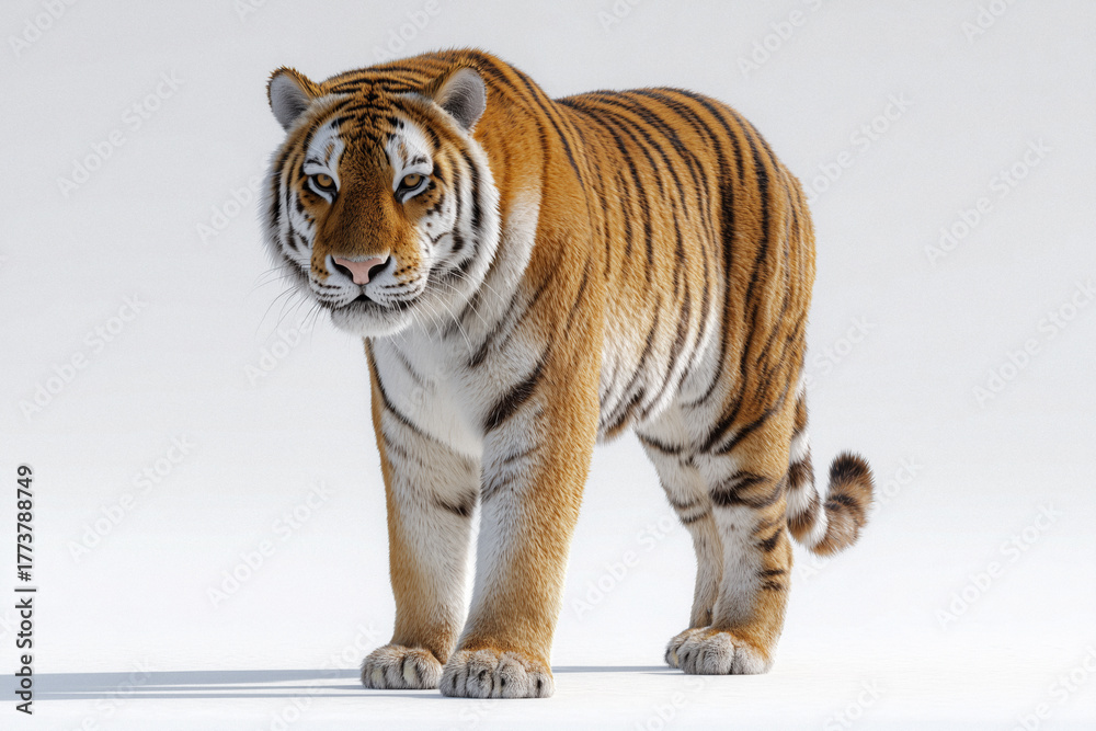 Fototapeta premium Tiger auf weißem Hintergrund – Symbol für Stärke und Eleganz