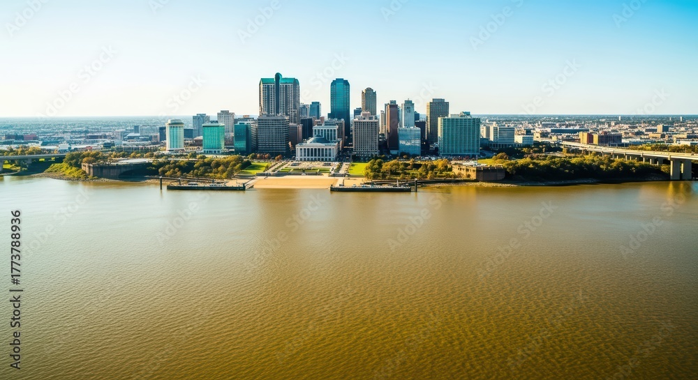 Naklejka premium Aerial view of little rock arkansas cityscape in daylight with river