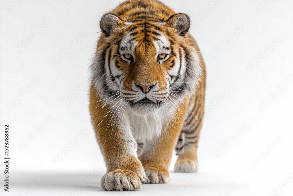 Obraz premium Tiger auf weißem Hintergrund – Symbol für Stärke und Eleganz