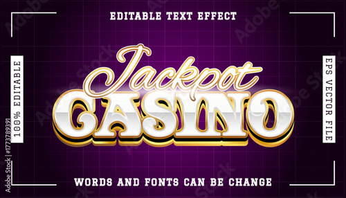 Shiny golden and chrome 3D editable text effect with a casino gaming style for vector typography designs