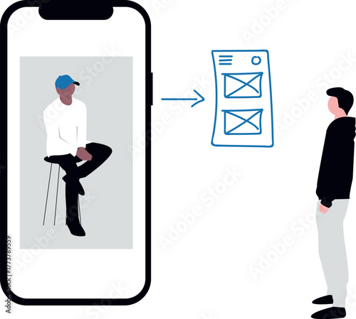 Modern illustration of a person learning through online video tutorials and digital education