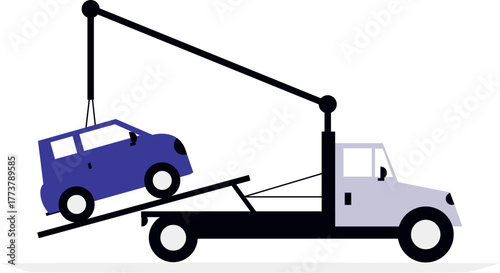 Modern illustration of a tow truck assisting a disabled vehicle on a road representing roadside assistance and vehicle recovery services
