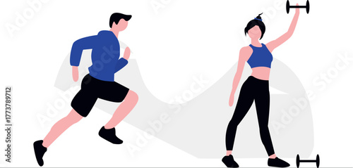 Dynamic illustration of athletes engaged in various training activities showcasing teamwork and individual effort in a vibrant modern style