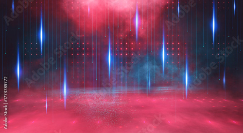 Empty stage with bright red...
