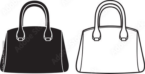 Classic Women's Handbag or Purse Silhouette Vector Illustration Isolated on White Background