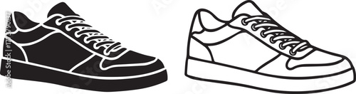 Vector icon set of running shoes or classic sneakers isolated on white background