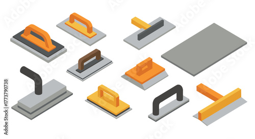 Isometric trowel set: vibrant construction tool collection in 3d design
