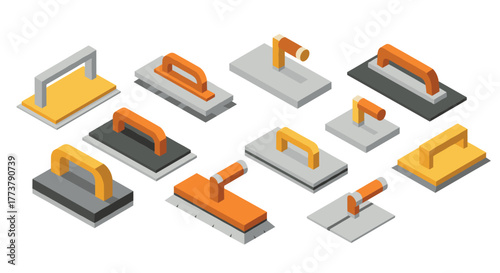 Isometric construction tools set with hand tools in 3d design