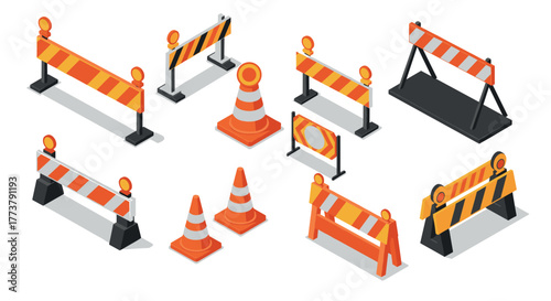 Isometric traffic barrier and cone set for construction and road safety design
