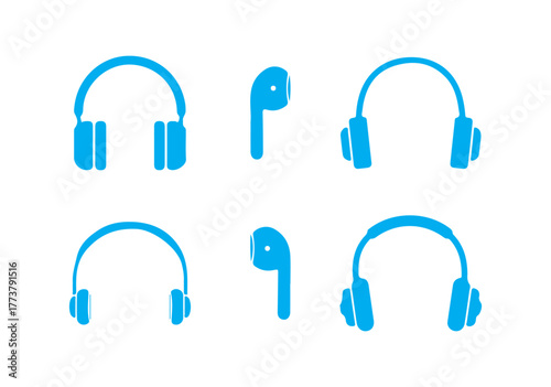Headphone icon set. Line and glyph earphone with mic icon. Stylish black headphones with audio wave. web and mobile app. headphone sign. vector illustration eps 10