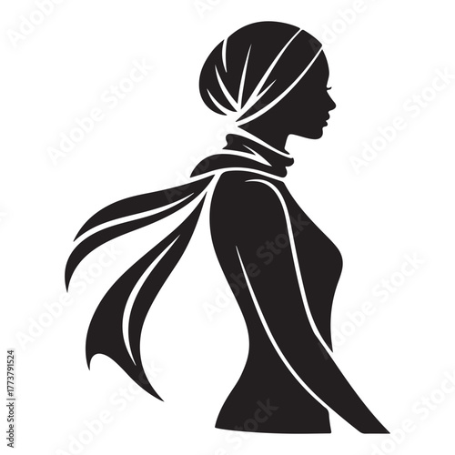 Elegant Woman Silhouette in Headscarf – Fashion and Cultural Style Illustration