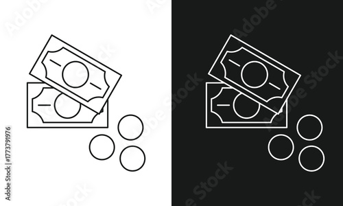 Cash Money Icon with Banknotes and Coins for Financial Payments, Savings, and Currency Exchange.