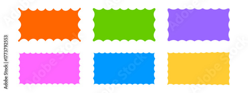 Set of different rectangle shapes with wiggly edges. Rectangular forms with undulated borders. Empty tags or labels, speech balloons, or message boxes. Vector graphic illustration.
