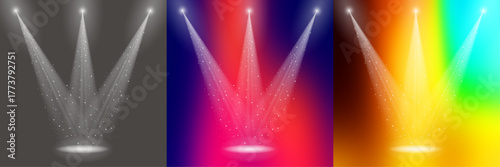 Dynamic stage lighting beams create a vibrant spectrum of colors and light effects