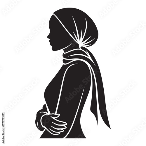 Elegant Woman Silhouette in Headscarf – Fashion and Cultural Style Illustration