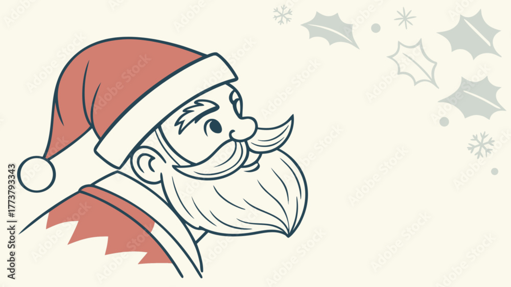 Obraz premium Charming line art illustration of santa claus in profile, ideal for vintage christmas themes and holiday designs