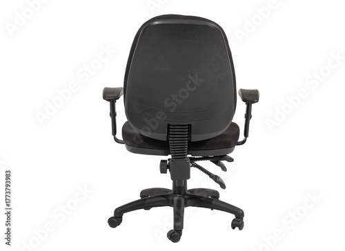 Chair office chair professional chair movable adjustable cushion seat black comfortable back view white background