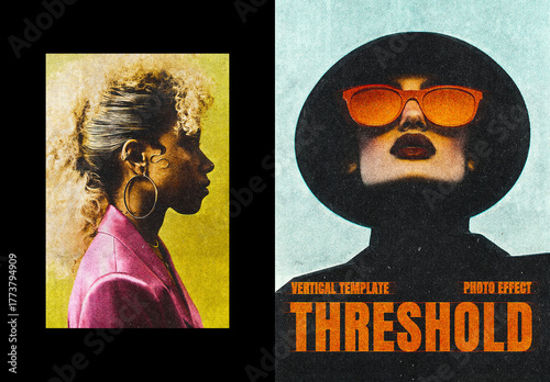 Grainy Colored Threshold Poster Photo Effect Mockup