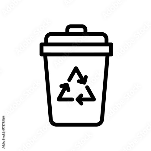 Simple Line Art Icon of a Black and White Recycling Bin.