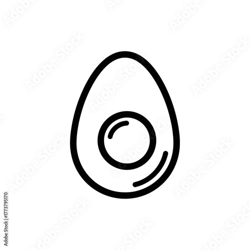 Simple Line Art Icon of a Boiled Egg Halved, Minimalist Design.