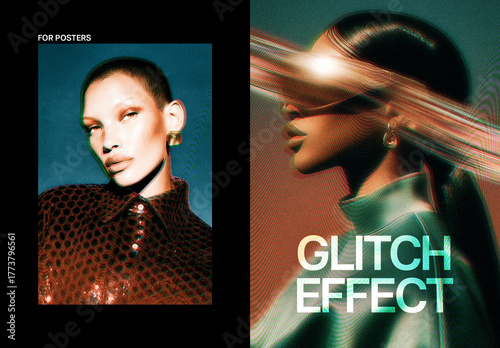 TV Glitch Poster Photo Effect Mockup