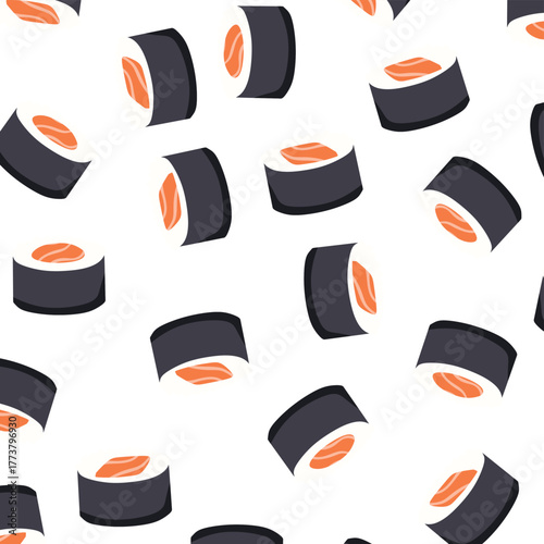 Sushi Seamless Pattern Background. Japanese Food Pattern on Transparent Background. Designed on a transparent background for versatile use in packaging, menus, wrapping paper