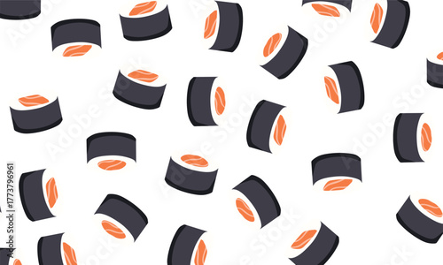 sushi seamless pattern background. Japanese food. Vector seamless pattern on transparent background.