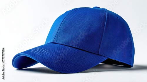 Elegant photo of blue baseball cap isolated on white background.