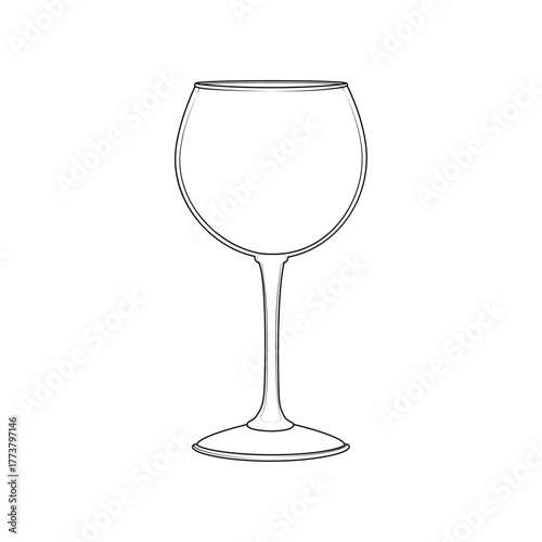 Elegant line art of a wine glass. Minimalist black and white vector illustration perfect for restaurant logos, menu design, or kitchen decor.