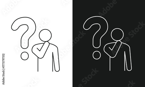 Question Mark and Pondering Person Icon for Problem Solving, Uncertainty, and Seeking Answers.