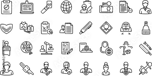 Social Justice  Human Rights Icon Set: Linear Symbols for Advocacy, Equality, and Social Change