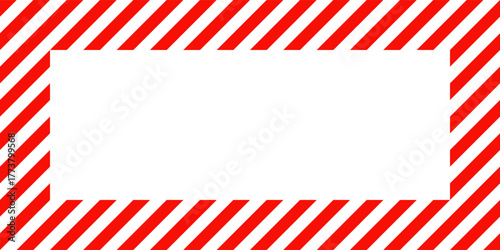 Warning sign with red and white diagonal lines. Attention, danger or caution symbol. Construction site signage, road safety notice, hazard banner, security alert shield. Vector illustration