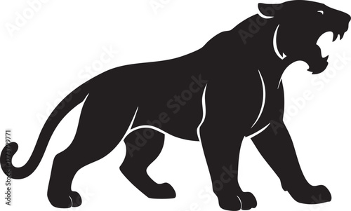 roaring tiger silhouette with muscular body posture, wildlife vector illustration
