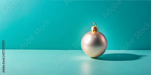 Elegant silver ornament on a bright turquoise background, enhancing holiday spirit and decor
