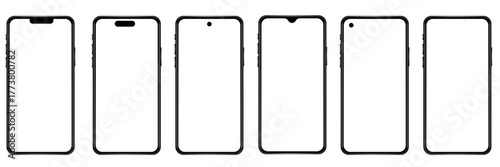 Smartphone with different screens for mockup. Vector on a white background.