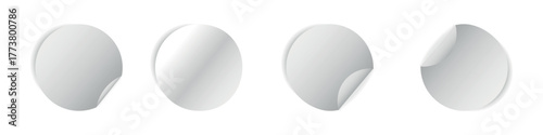 A set of white round banner stickers on a white background
