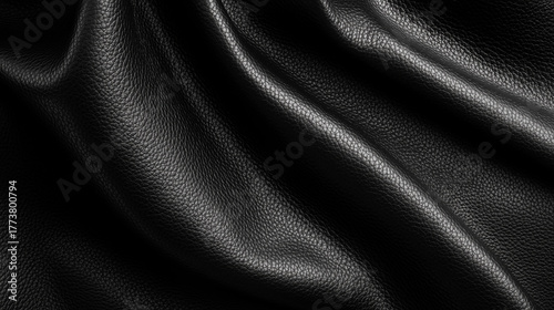 Close-up View of Smooth Black Leather with Delicate Grain Texture, Highlighting Luxury Material Aesthetics