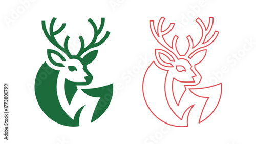 Green and red deer head logos side by side