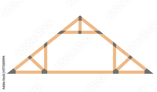 Wood Frame Roof Truss Diagram With Metal Connectors For Construction Illustration Residential Building Structure Engineering