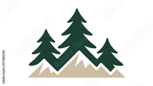 Stylized evergreen trees on mountain peaks