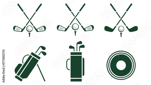 Golf equipment icons set silhouette style