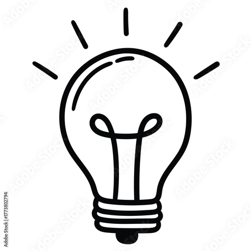Hand-drawn doodle light bulb on a white background.
