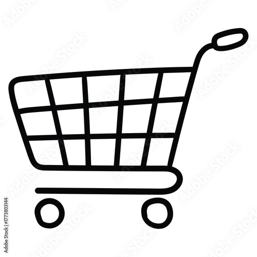 Hand-drawn doodle shopping cart on a white background.