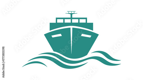 Green ship sailing through wavy waters