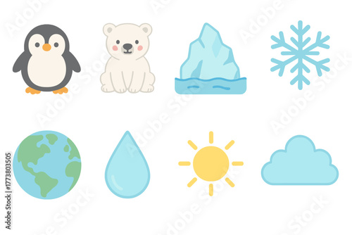 Climate change flat icon set. Environmental, nature conservation icons flat collection.