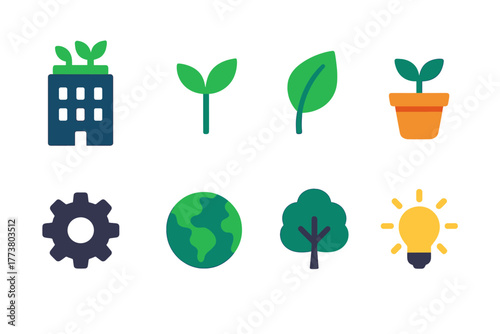 Eco-friendly, sustainability flat icon set. Green, environmental icons collection