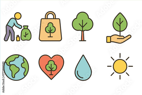 Environmental conservation icon set, filled style. Eco-friendly and nature symbols collection.