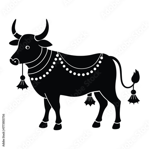 Decorated Bull Silhouette for Mattu Pongal Festival Vector