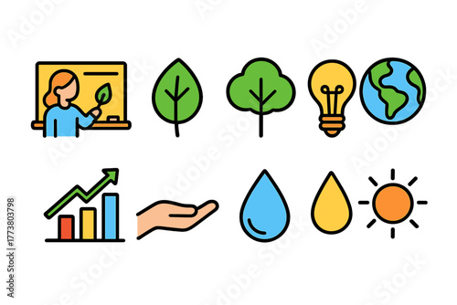 Eco and sustainability outline icon set. Green energy, nature conservation icons collection