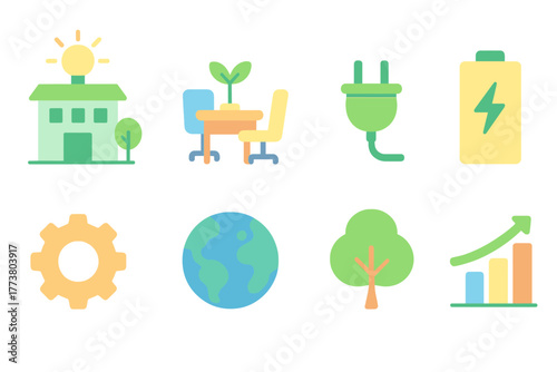 Eco-friendly, renewable energy flat icon set. Environment, sustainability icons collection